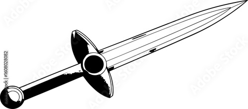 Illustration of a fantasy style sword with a shiny, sharp blade, with an elegant curved shape.