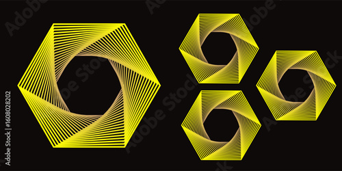 Black and yellow hexagonal technology vector abstract background. Yellow bright energy flashes under hexagon in modern technology futuristic background illustration. Dark gray honeycomb texture grid.