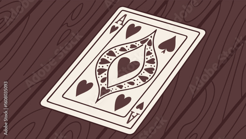 Ace of hearts playing card on a wooden table illustration