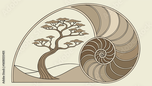 Tree of life golden ratio nature landscape vector art design