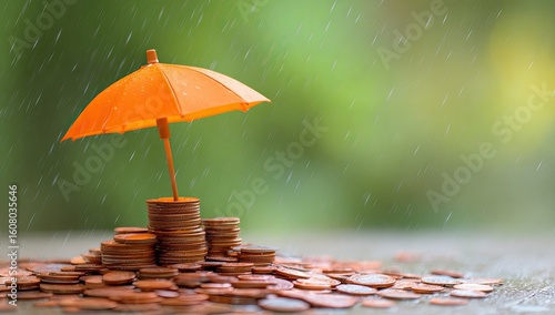Wallpaper Mural Stack of coins protected by an orange umbrella in the rain Torontodigital.ca