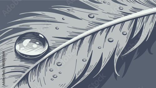 Feather with water drops dew nature close up macro photography