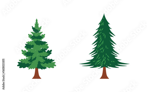 Collection of Christmas trees on white background