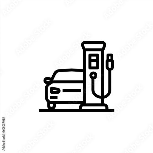 Black vector icon of an electric car charging station, transparent background