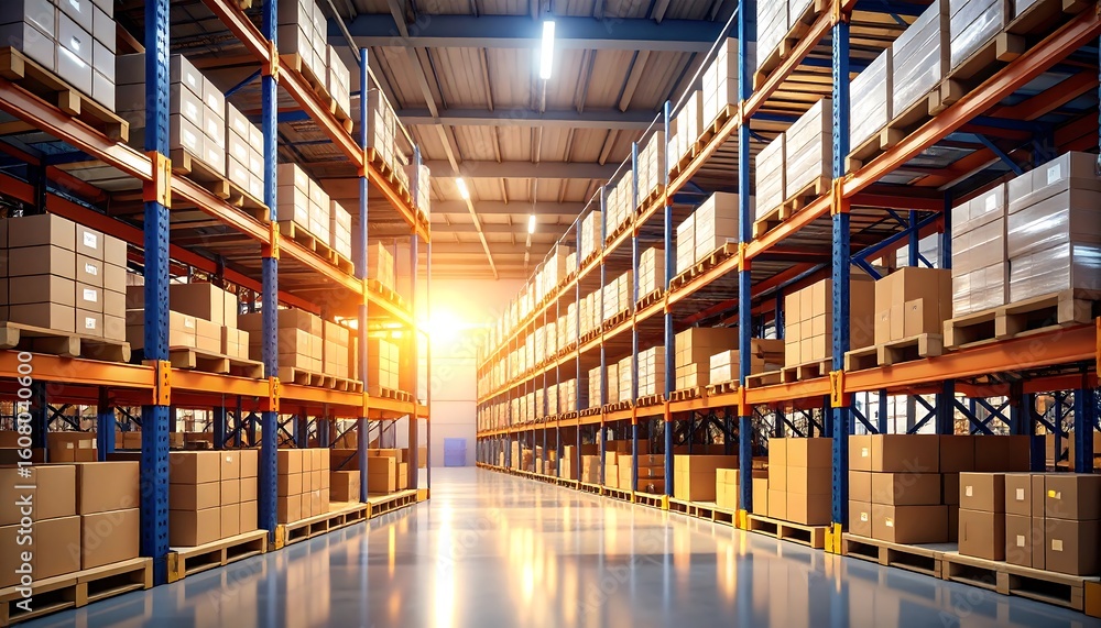 Fototapeta premium Warehouse interior with high shelves (1)