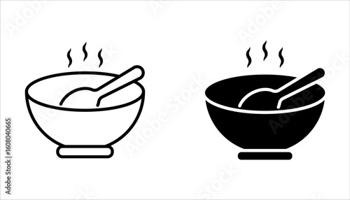 Collection of bowl icon set in black and white design. Vector illustration on white background.