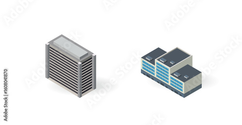 building isometric style icons set