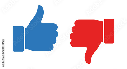 Blue Thumbs Up and Red Thumbs Down Hand Gestures