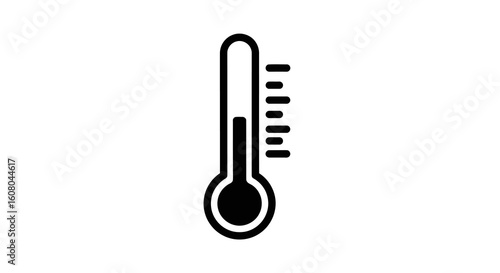 Minimalist black thermometer icon with a measurement scale, indicating a moderate temperature.