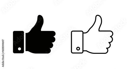 Pair of Thumbs Up Icons: Solid Black and Outline Styles