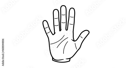 Stylized Black Outline of an Open Hand with Five Fingers Spread