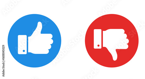 Thumbs Up and Thumbs Down Icons:  Blue and Red Circular Design