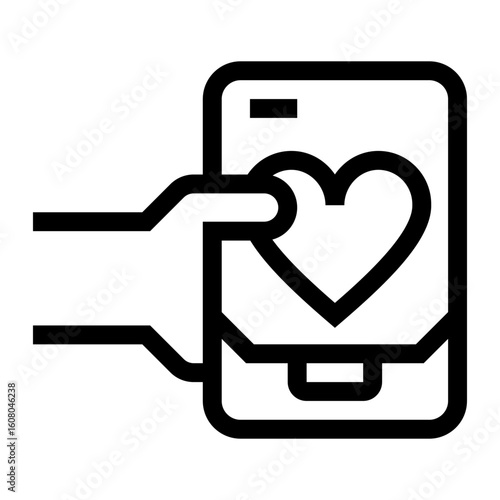 Icono de conexión emocional. Persona agarrando un teléfono móvil y en la pantalla un corazón. Relaciones a distancia. Ilustración vectorial 