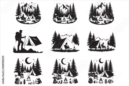 Camping Silhouette Vector Set – Adventure, Tent, and Outdoor Icons