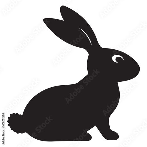 A charming rabbit silhouette isolated on white background, capturing the essence of a cute and cuddly bunny