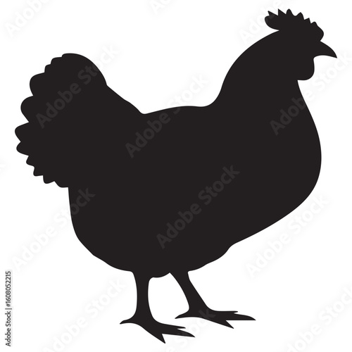 A sleek black silhouette of a chicken, isolated on white background, captures the essence of farm life and the simplicity of nature