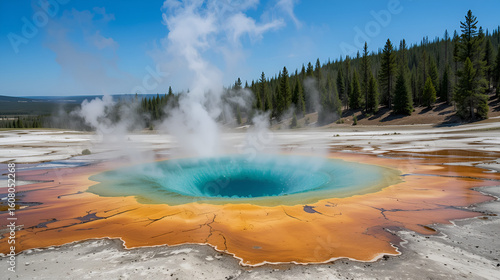 Blue Star Spring and Cascade Geyser, Yellowstone Park, US, 2020