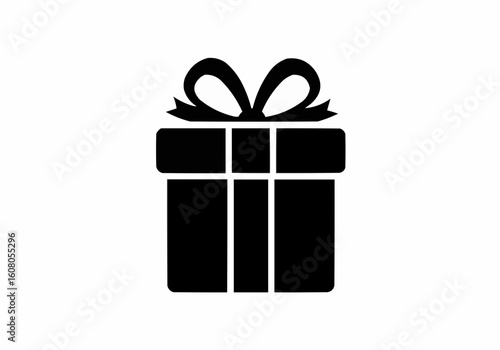 Illustration of a black gift box with a bow on top isolated on a white background in a simple style