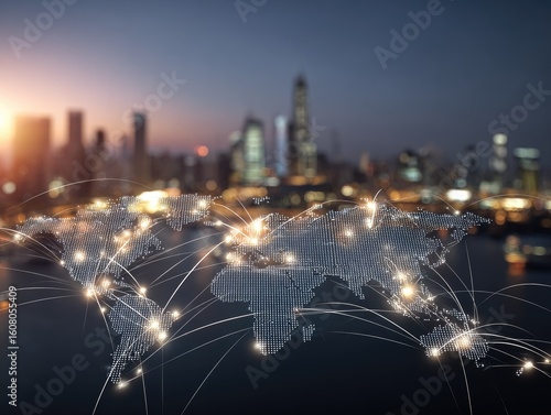 Wallpaper Mural Global network of connections over a city at twilight Torontodigital.ca