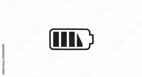 A simple black and white illustration of a battery with a partial charge level indicator shown clearly