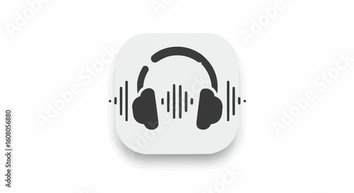 Icon of headphones and sound waves on a rounded square background representing audio listening experience