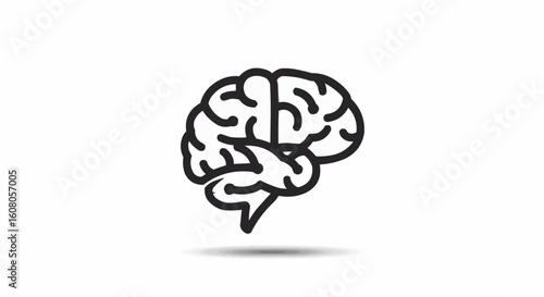 Simple outline representation of a human brain with detailed convolutions and a subtle shadow effect