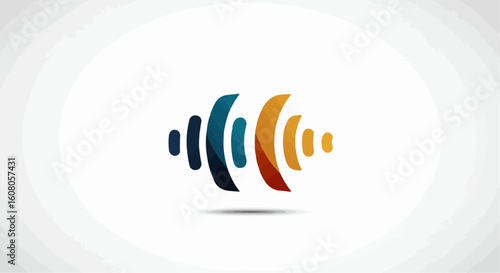 Abstract sound wave graphic with blue and orange color gradient on a white background design element