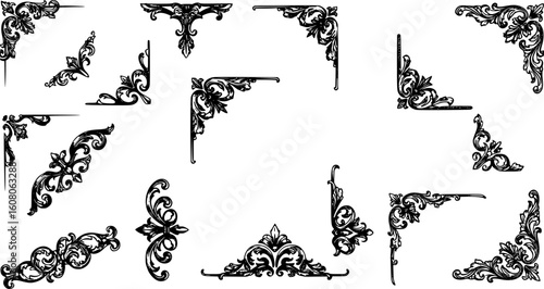 Vintage Ornamental Border and Frame Collection – Decorative Floral & Geometric Elements. Elegant corner embellishment design element