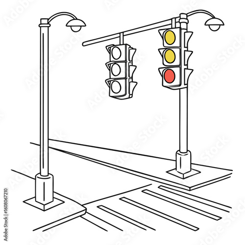 International Traffic Light Day Continuous one line drawing of traffic lights with poles to regulate vehicle travel at road intersections.  Single line draw design. There are red, yellow, green lights