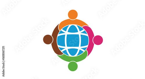 Colorful Globe Surrounded by Diverse People Representing Global Unity