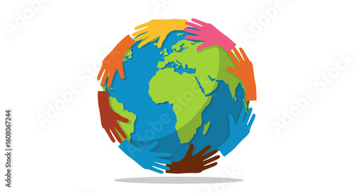 Global Unity: Hands Encircling Earth Globe