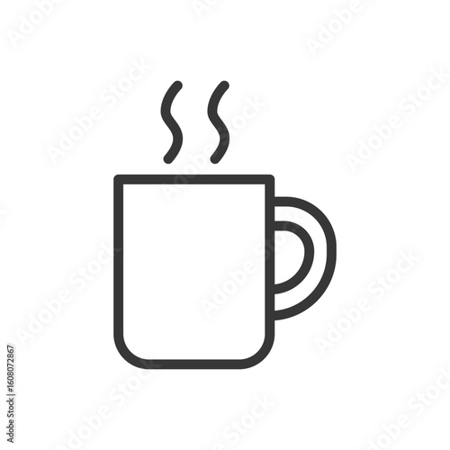 A line art icon of a steaming mug, representing a hot beverage often consumed in a workspace for comfort or energy.