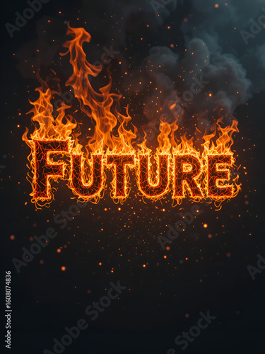 Future. Bburning word with flaming fire