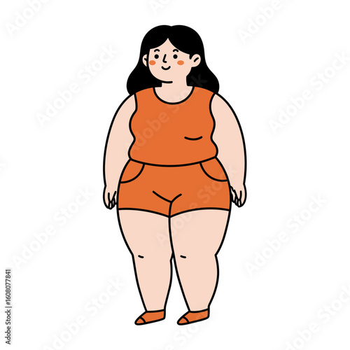 Body fat level illustration of woman with noticeable belly fat in orange outfit