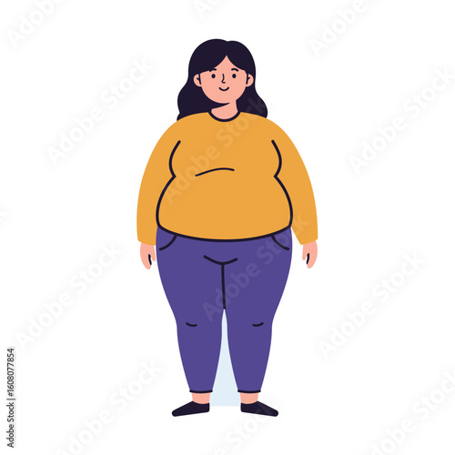 Female character illustration showing elevated body fat percentage and health concern