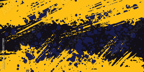 Abstract yellow-blue frame on a dark background. Sporty design in grunge style. Illustration for sports, athletics, training, workout, etc.