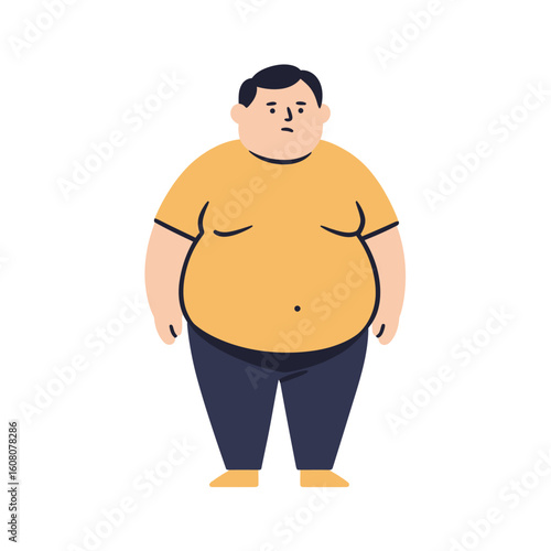 Cartoon male with very high body fat percentage wearing yellow shirt, visual health concept