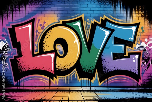 Vibrant graffiti art word love with bold colors image