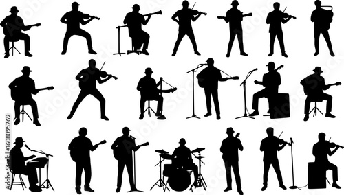 Set of musician silhouette vector illustration on isolated white background.
