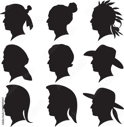 Diverse human head silhouettes profile heads