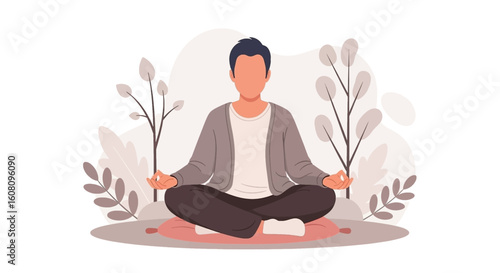 Man meditating in lotus position, perfect for wellness websites, yoga studios, and mindfulness apps.