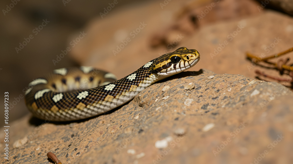 Fototapeta premium Toxic Mexican west coast rattlesnake (Crotalus basiliscus) on rock, captive, occurrence Mexico