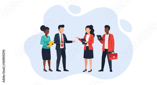 Diverse business team collaborating, ideal for presentations on teamwork and diversity.