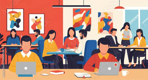 Diverse team of coworkers collaborating in a modern, creative office space. Ideal for websites, presentations, and brochures.