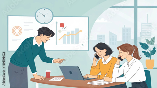 Teamwork in modern office, perfect for business presentations and website landing pages.