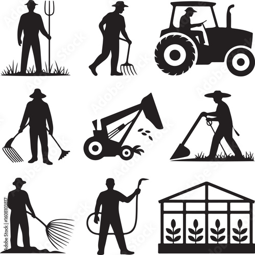 Farmers agricultural activities tractor greenhouse