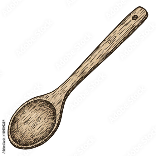 Vintage Wooden Spoon Engraving Outline Isolated Vector Illustration