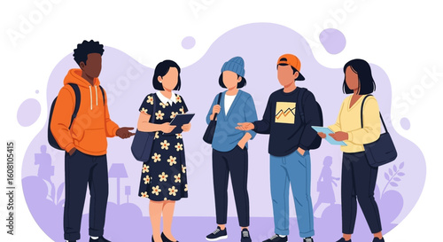 Diverse group of young adults collaborating, perfect for education, teamwork, or diversity marketing materials.