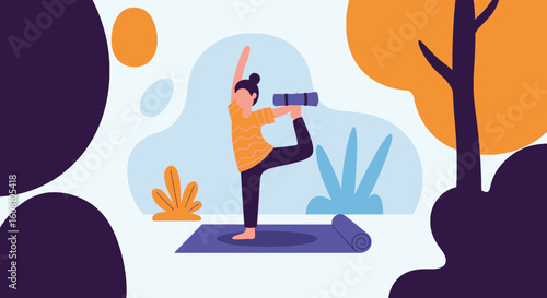 Woman practicing yoga outdoors, perfect for wellness websites or brochures.