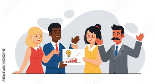 Diverse business team collaborating on a project, ideal for presentations and marketing materials.